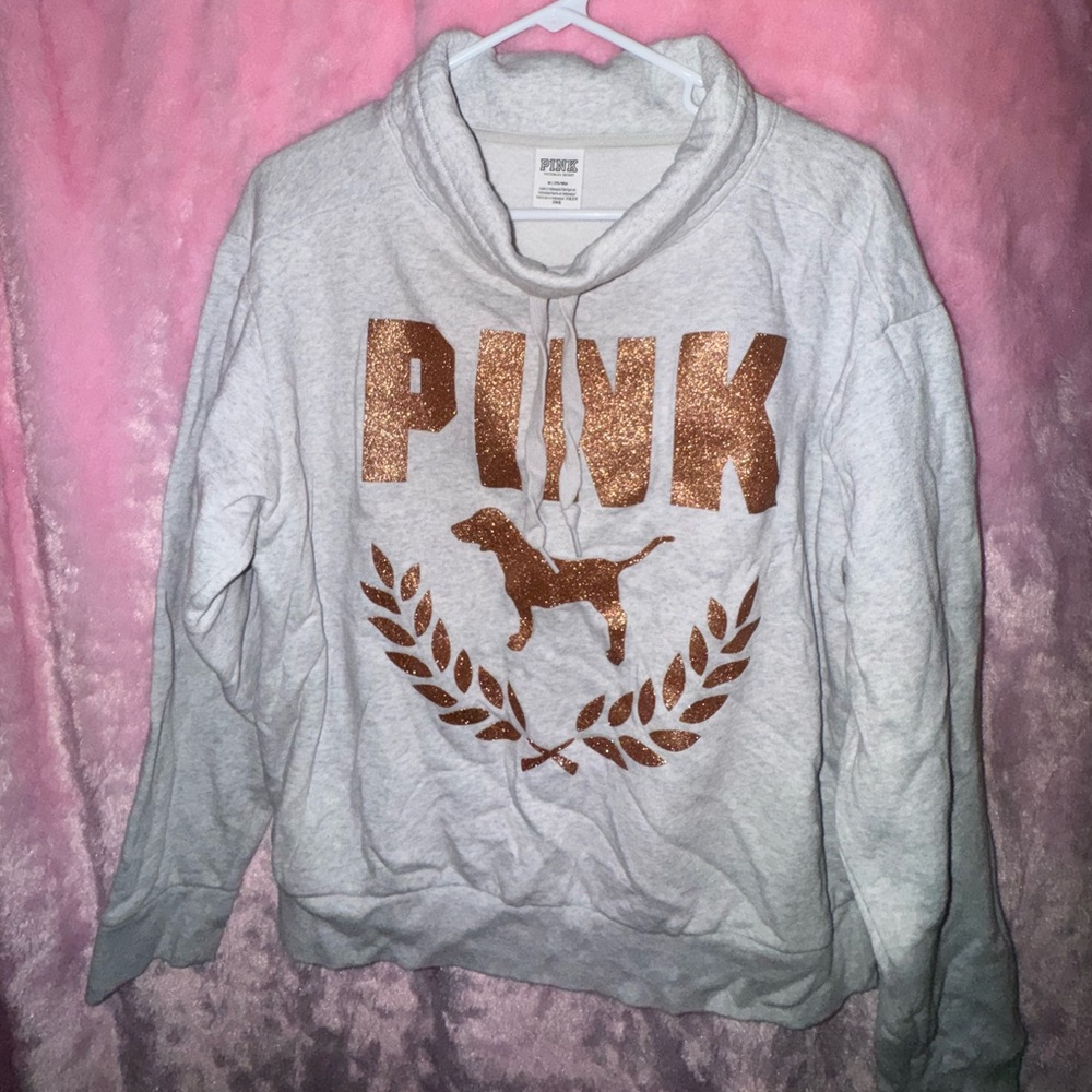PINK Victoria's Secret Women's Light Gray and Copper Sweater